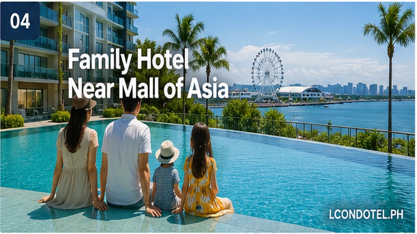 Family enjoying a condo hotel pool near Mall of Asia